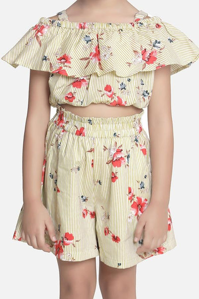 Lilipicks Green Striped Short Coordinated Set