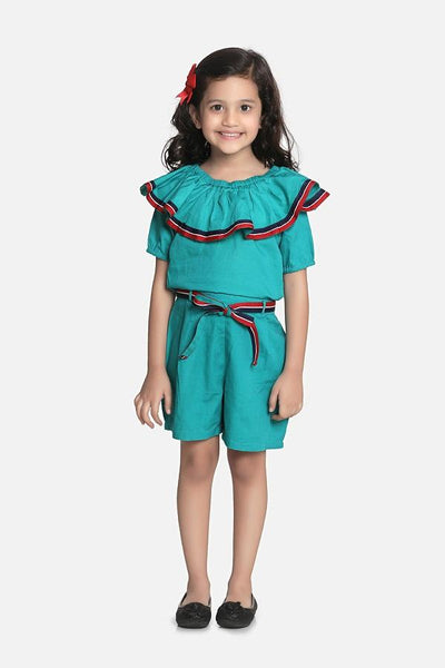 Lilipicks Teal Elegant Frilly Short Jumpsuit