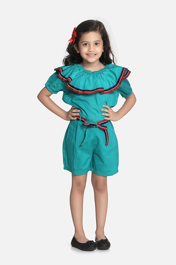 Lilipicks Teal Elegant Frilly Short Jumpsuit