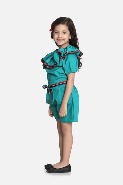 Lilipicks Teal Elegant Frilly Short Jumpsuit