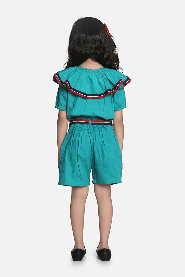 Lilipicks Teal Elegant Frilly Short Jumpsuit