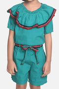 Lilipicks Teal Elegant Frilly Short Jumpsuit