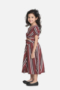 Lilipicks Wine Striped Knot Crop Top with Strpied Skirt Set 