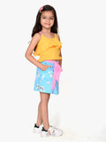 Yellow Crop Top with Sky Blue Shorts Set