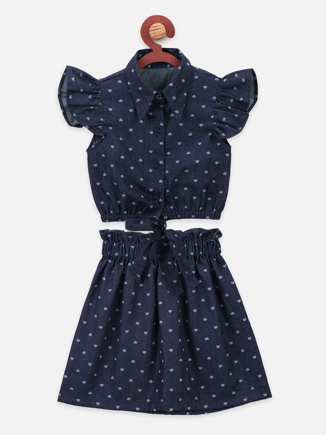 Lilipicks Denim Knot Shirt Top with Skirt Coordinated Set