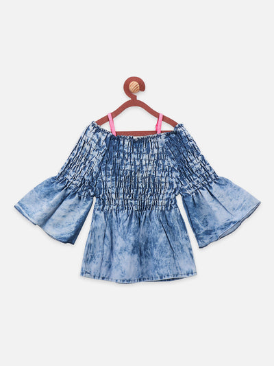 Lilipicks Denim Smocked bell sleeves Long Top
