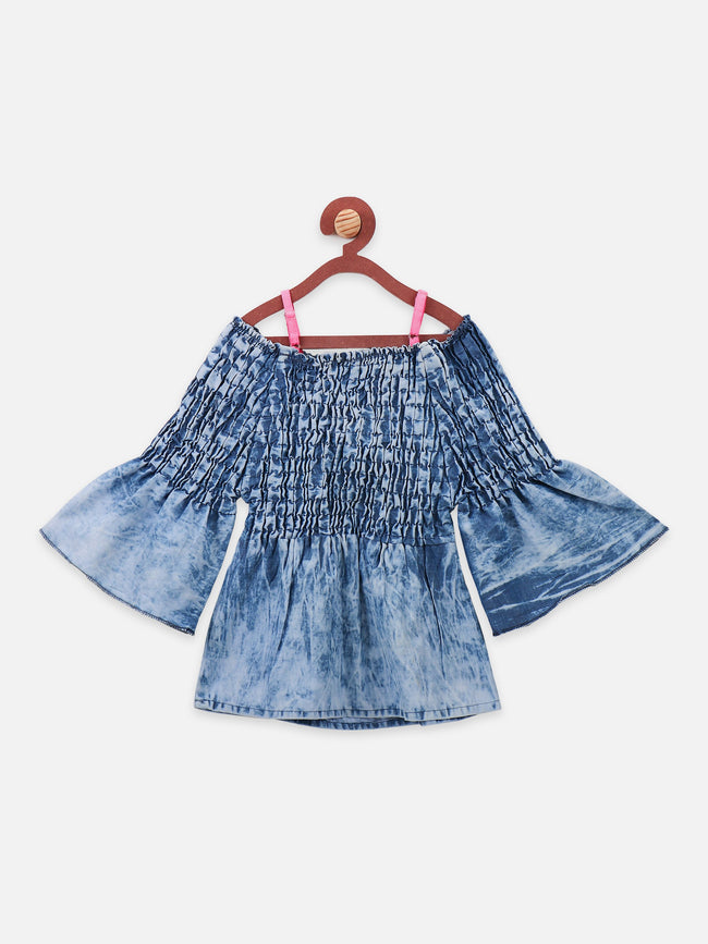 Lilipicks Denim Smocked bell sleeves Long Top