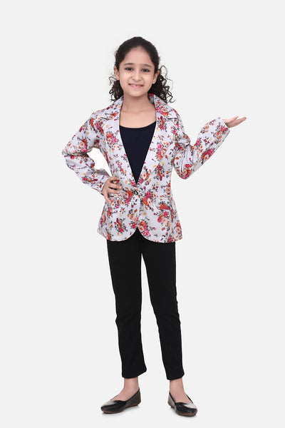 Light Grey Spring Floral Digital Print Blazer
