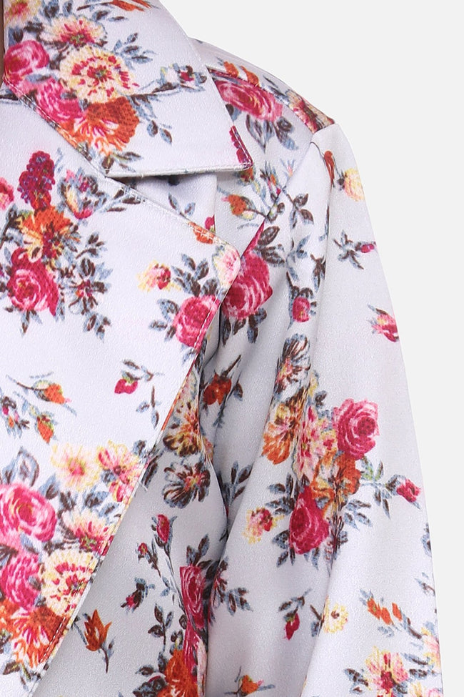 Light Grey Spring Floral Digital Print Blazer