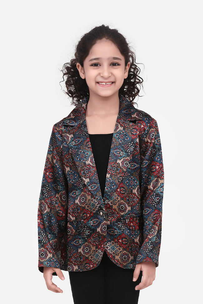 Turquoise Vintage Digital Print Blazer