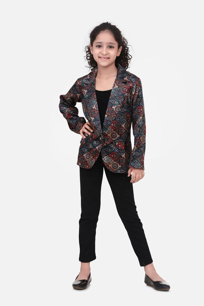 Turquoise Vintage Digital Print Blazer