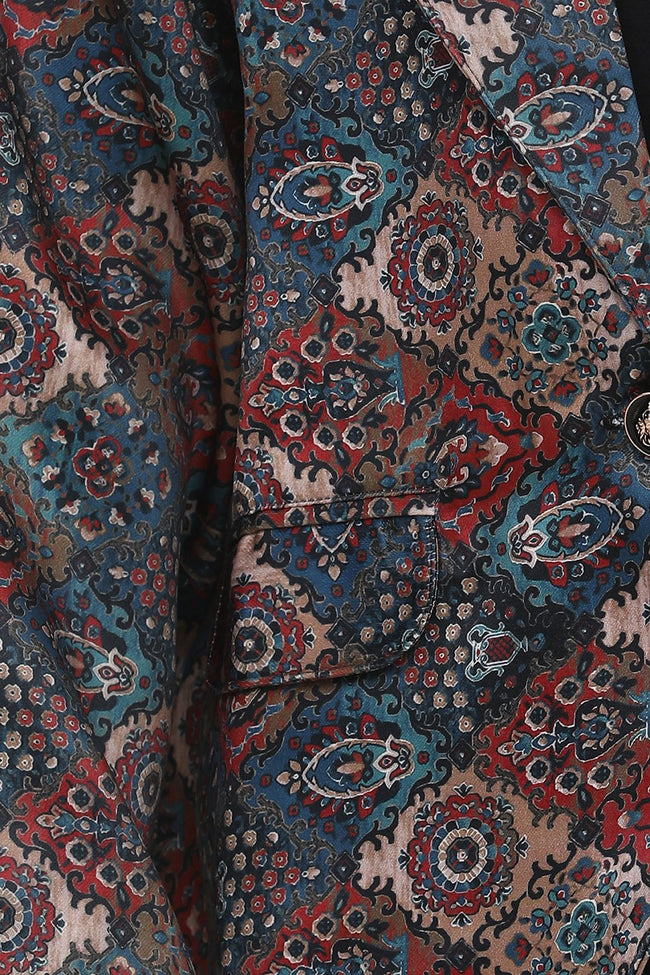 Turquoise Vintage Digital Print Blazer