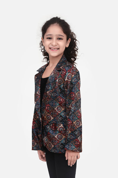 Turquoise Vintage Digital Print Blazer