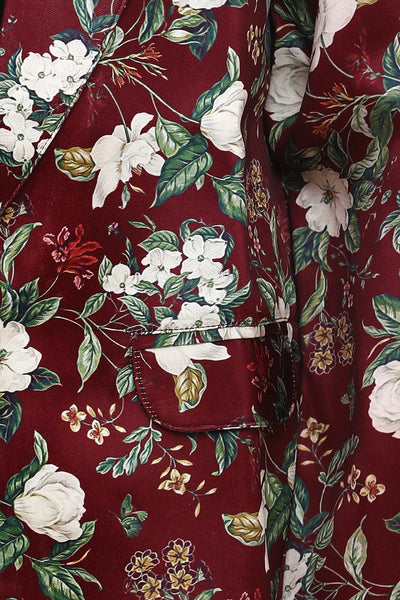 Wine Floral Elegant Digital Print Blazer