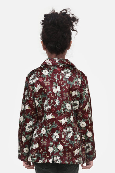 Wine Floral Elegant Digital Print Blazer
