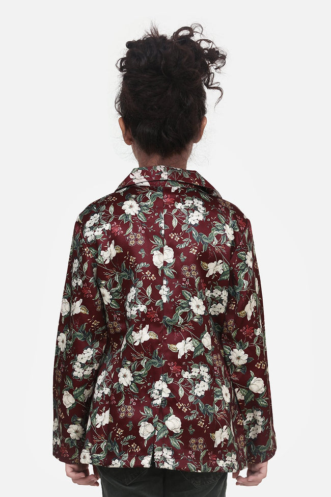 Wine Floral Elegant Digital Print Blazer
