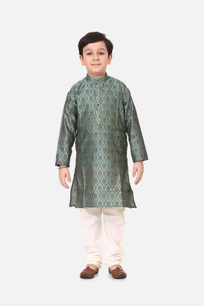Lilpicks Green Jacquard Kurta Pajama Set
