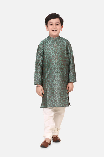Lilpicks Green Jacquard Kurta Pajama Set