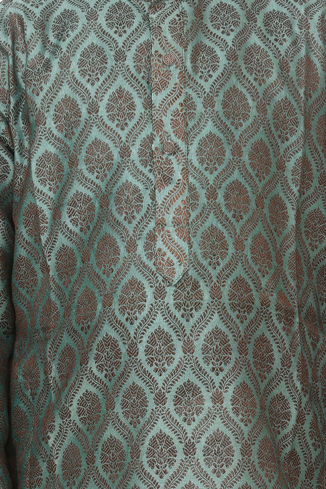 Lilpicks Green Jacquard Kurta Pajama Set
