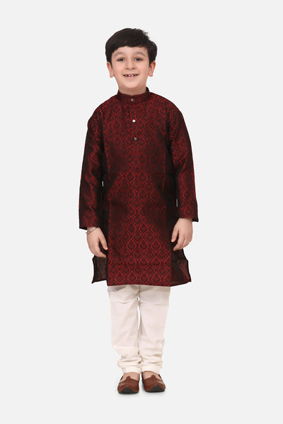 Lilpicks Maroon Jacquard Kurta Pajama Set