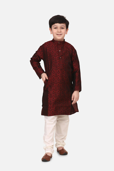 Lilpicks Maroon Jacquard Kurta Pajama Set
