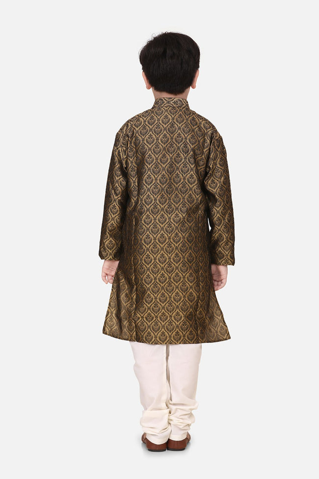 Lilpicks Golden Jacquard Kurta Pajama Set
