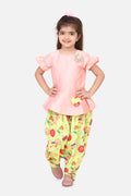 Lilpicks Baby Pink Peplum Suit with Lime Green Dhoti Set