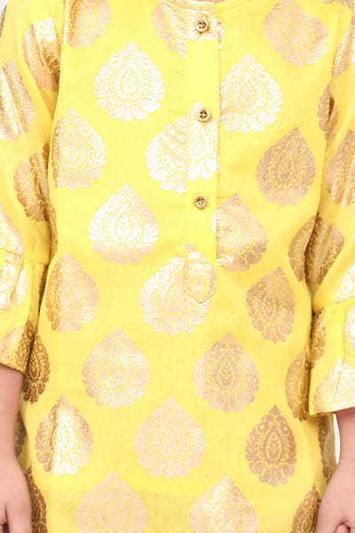 Lilpicks bright yellow kurta with dark pink palazzo Set