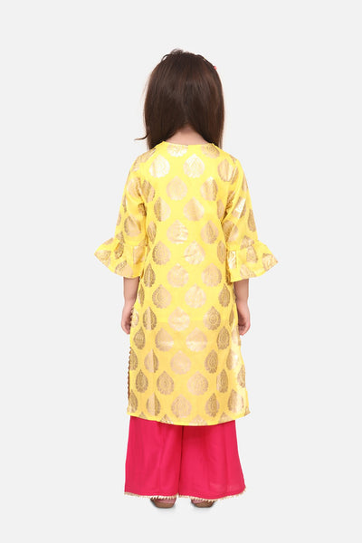 Lilpicks bright yellow kurta with dark pink palazzo Set