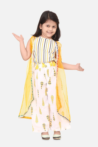 Lilpicks Yellow Crop Top palazzo and Shrug Set