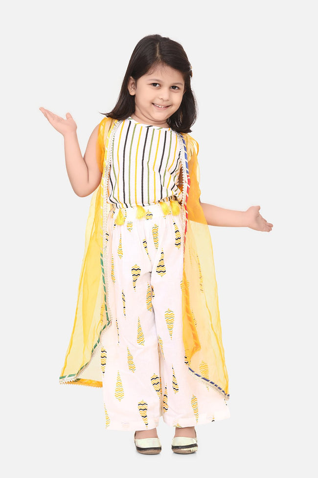 Lilpicks Yellow Crop Top palazzo and Shrug Set