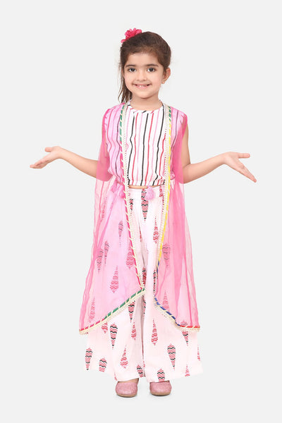 Lilpicks Pink Crop Top palazzo and Shrug Set