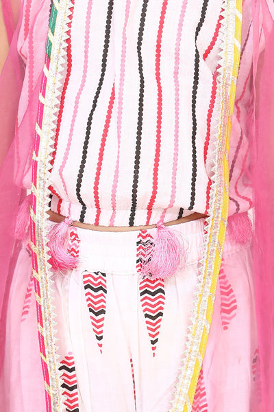 Lilpicks Pink Crop Top palazzo and Shrug Set