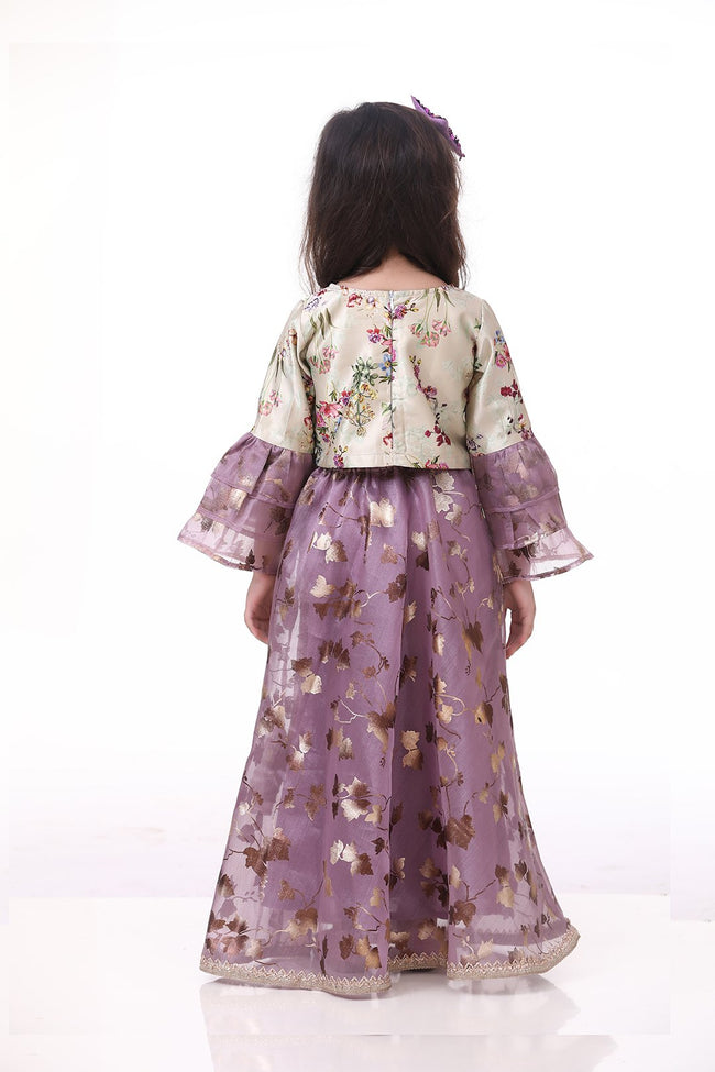 Lilpicks Floral Top with Wine Organza Skrit Set