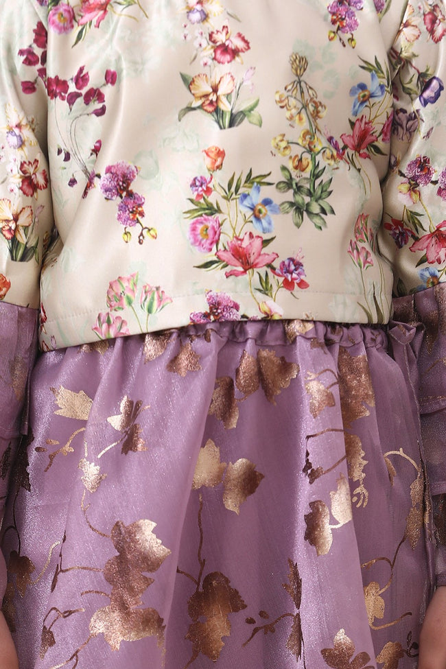 Lilpicks Floral Top with Wine Organza Skrit Set