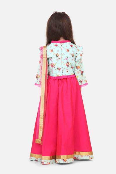 Lilpicks Floral Sea Green Choli with Hot Pink lehenga with Dupatta Set