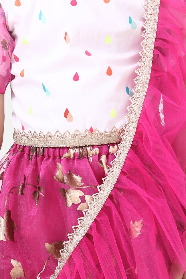Lilpicks Droplet Top with Hot Pink Lehenga with Dupatta Set
