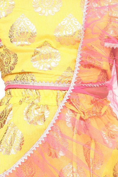 Lilpicks Bright Yellow Motif Ruffle Lehenga Set 