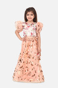 Lilpicks Floral Frilly Top with Peach Lehenga Set