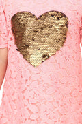 Baby Pink Mesh sequin Patch Heart Dress