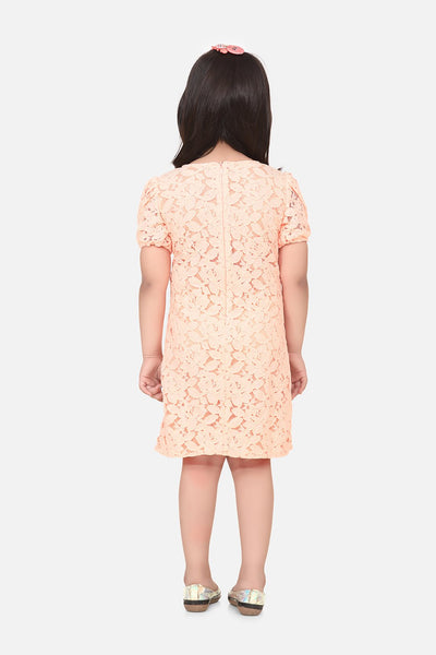 Peach Mesh sequin Patch Heart Dress