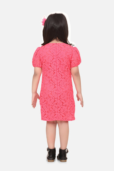 Neon Pink Mesh sequin Patch Heart Dress