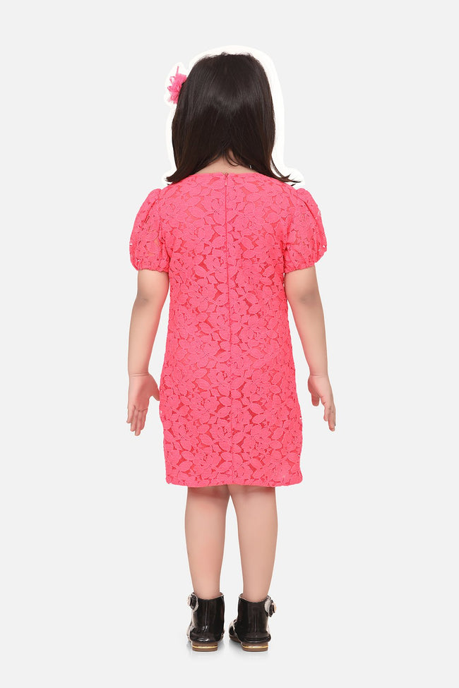 Neon Pink Mesh sequin Patch Heart Dress