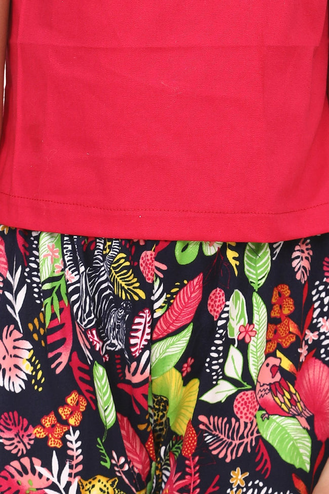 Dark Pink Crop Top with flared Pant Set