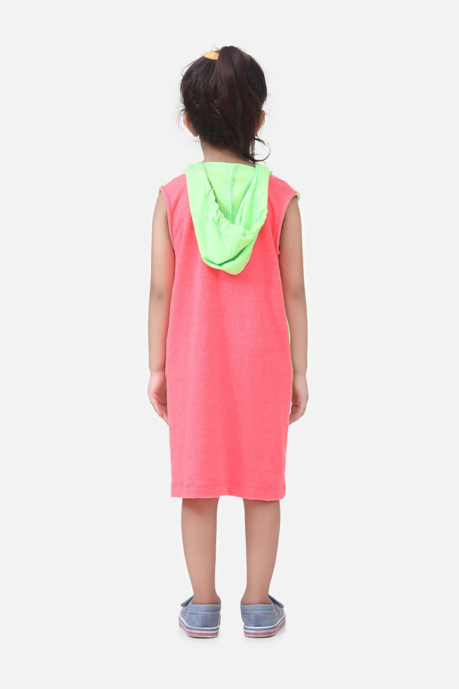 Neon Pink Hoody T-Shirt Dress