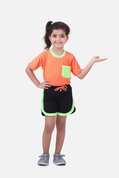 Neon Orange Tshirt with Short Lounge Set