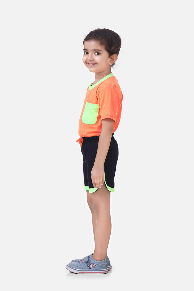 Neon Orange Tshirt with Short Lounge Set