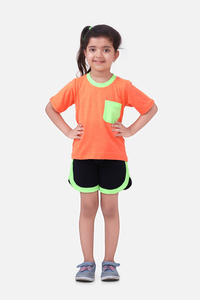 Neon Orange Tshirt with Short Lounge Set