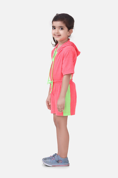 Neon Pink Hoody Tshirt with Short Lounge Set
