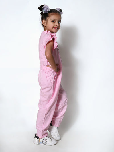 Unicorn Embrodiery Baby Pink Full Jumpsuit